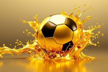 Golden Soccer Ball Splashing in Liquid Metal