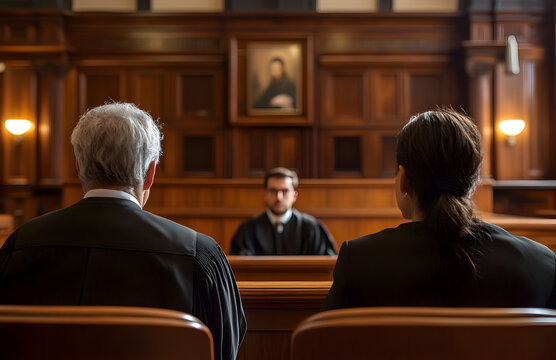 Legal practitioners interact with the magistrate in a formal setting.