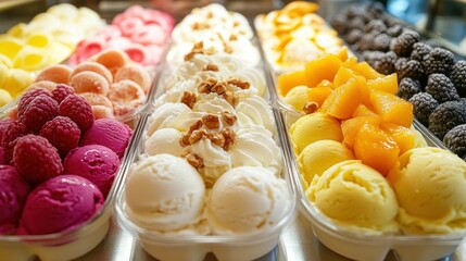 Assorted artisanal ice cream display