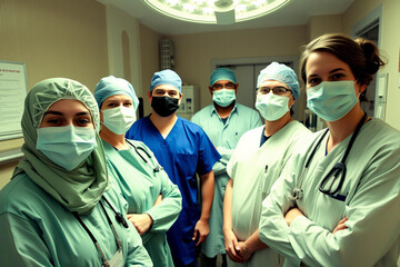 Medical Team Standing Ready in Operating Room with Confidence and Expertise