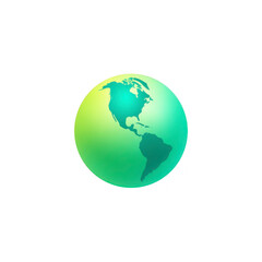 Stylized illustration of Earth with gradient of green and blue colors, highlighting North and South America. design is simple and modern, evoking sense of environmental awareness