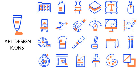 Art and Design simple concept 24 hand drawn color icons set .Vector illustration.
