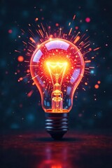 A lightbulb explodes with vibrant, colorful sparks, radiating energy and innovative thinking Perfect for concepts of creativity, inspiration, and problem-solving , imagination, colorful