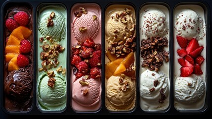 Assorted artisanal ice cream in individual trays