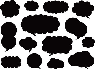 もこもこ雲の吹き出し14種セット　ブラック