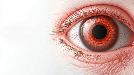 Fototapeta premium A close-up of a human eye with visible redness and blood vessels, indicating irritation or infection.