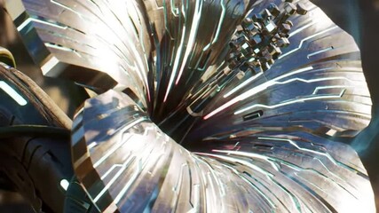 Futuristic botanical concept: Metallic flower with illuminated design elements - Powered by Adobe