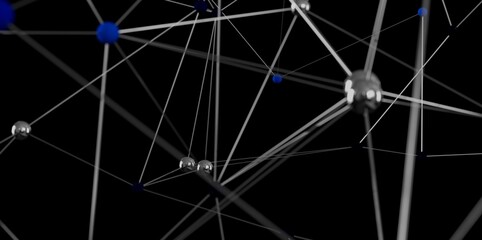 Stock photo of an abstract network connection with silver and blue nodes.  Perfect for tech,...