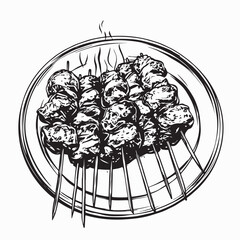 A Plate of Satay Indonesian Food Image vector isolated on white background.