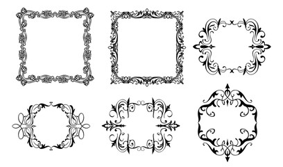 Elegant Black and White Ornate Frame Collection for Graphic Design Projects and Decorative Elements with Intricate Swirls and Flourishes