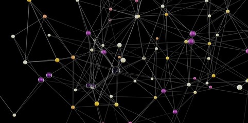 Stock photo of an abstract network connection. Colorful nodes and lines represent data flow and connections.