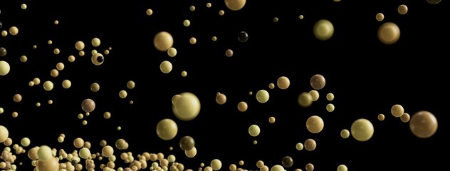 Stunning abstract background of many beige and brown spheres falling on black.