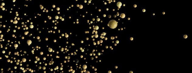 Elegant background of golden spheres floating on black. Perfect for luxury, celebration, or technology themes.