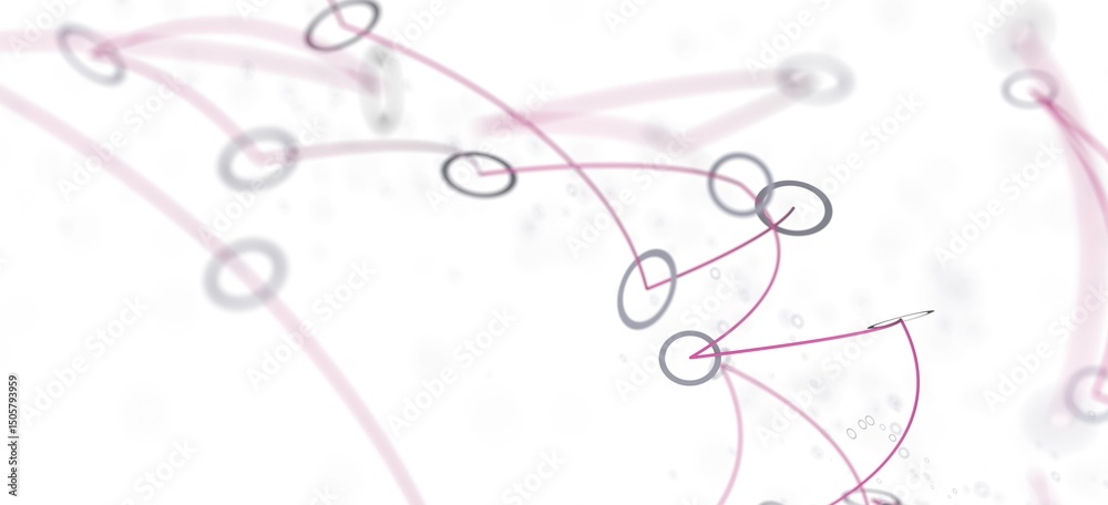 Poster stock photo of abstract network connections. pink lines and grey circles on white background. ideal 