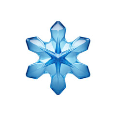 Shiny, blue, geometric snowflake with crystal like appearance, isolated on transparency background, showcasing intricate symmetry and modern design