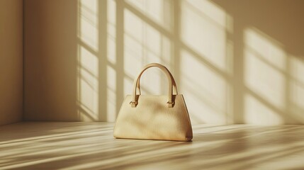Beige handbag in sunlit room