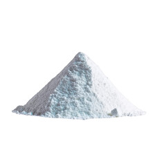 Pile of fine white powder is displayed against plain background, showcasing its texture and purity. powder is heaped in conical shape, suggesting substance like flour or sugar