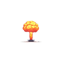 Vibrant illustration of fiery explosion with mushroom cloud shape, set against plain background, conveying sense of dramatic impact