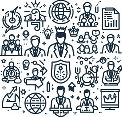 Fototapeta premium Business people icon set with silhouettes of men and women in various office and team roles