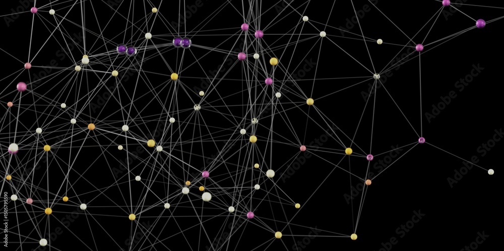 Aufkleber Stock photo of an abstract network with colorful nodes and connecting lines. Perfect for technology, connection, and communication concepts.