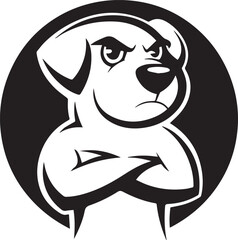 Cartoon-style tough dog with arms crossed, giving a strong and stubborn attitude. Perfect for edgy brand mascots, strength-focused pet designs, or gym-inspired dog themes.