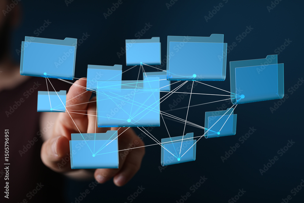 Fototapete visual of interconnected files, illustrating secure cloud storage and data sharing.