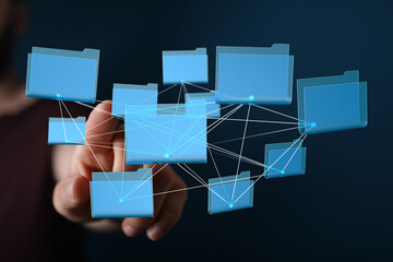 Visual of interconnected files, illustrating secure cloud storage and data sharing.