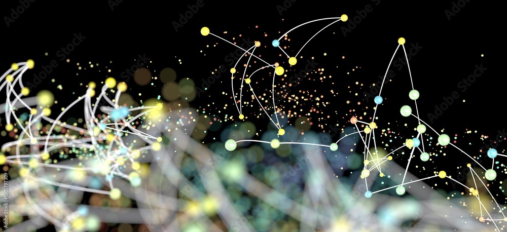 Aufkleber stock photo of an abstract network with colorful nodes and connecting lines. perfect for technology,