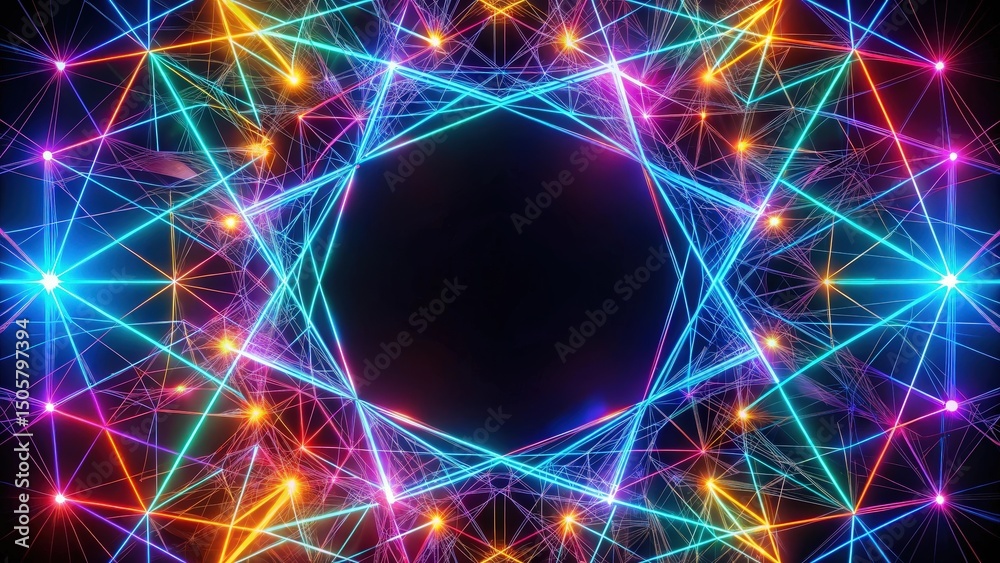 Poster Neon Lights Intertwine in a Dynamic Geometric Pattern, Creating a Captivating Visual Display of Color and Movement