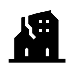 Icon of a damaged building to signify destruction or disrepair