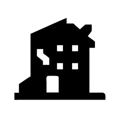 Icon of a damaged building to signify destruction or disrepair