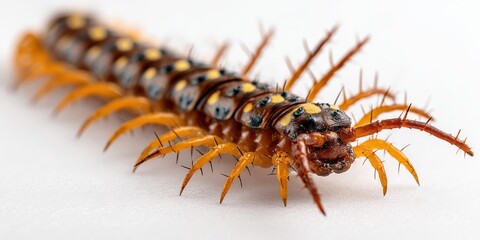 Close-up of a vibrant centipede with its intricate details.