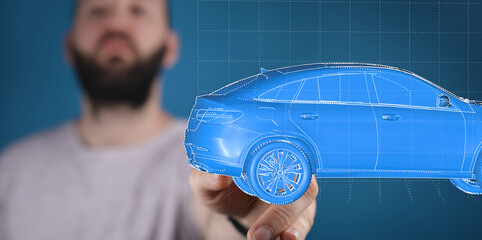Modern automotive design.  3D model of a luxury SUV.  Digital innovation.