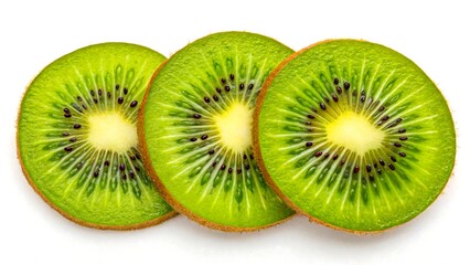 Fototapeta premium Juicy Kiwi Fruit Slices on White Background Refreshing Healthy Eating Vitamin C