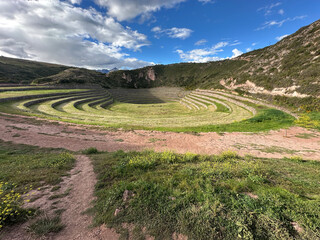 Remains of a highly developed ancient civilization are the ruins of circular agricultural terraces...