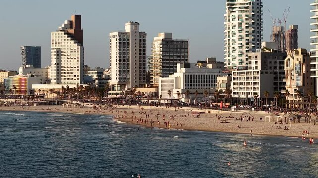 Tel Aviv City Coastline Beach by the ocean from above