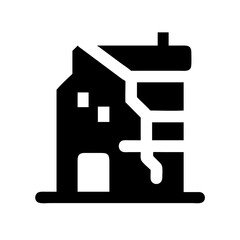 Icon of a damaged building to signify destruction or disrepair