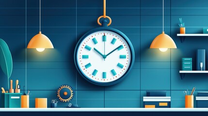 Repair and adjustment concept with vintage clock hanging in workshop under warm lighting