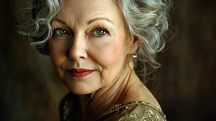 Graceful elegance: portrait series of radiant senior woman with silver hair and warm expression - Powered by Adobe