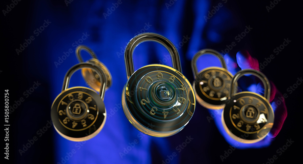Poster high-quality image of combination locks, symbolizing data protection and online security.