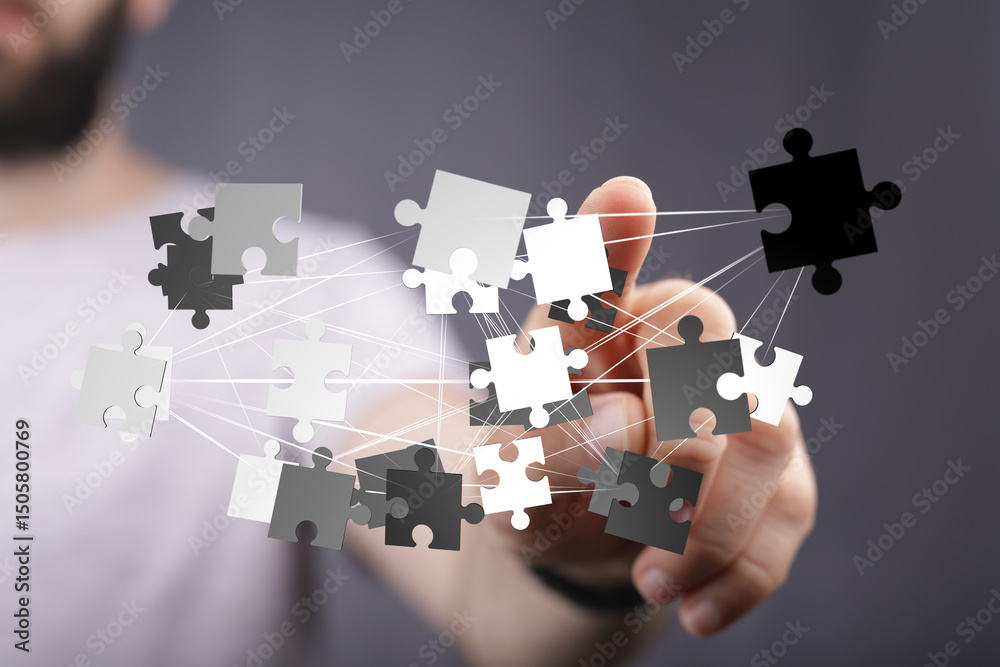 Leinwandbilder abstract image of puzzle pieces connecting, symbolizing teamwork, collaboration, and problem-solving