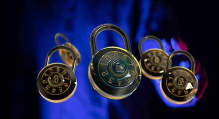 High-quality image of combination locks, symbolizing data protection and online security.