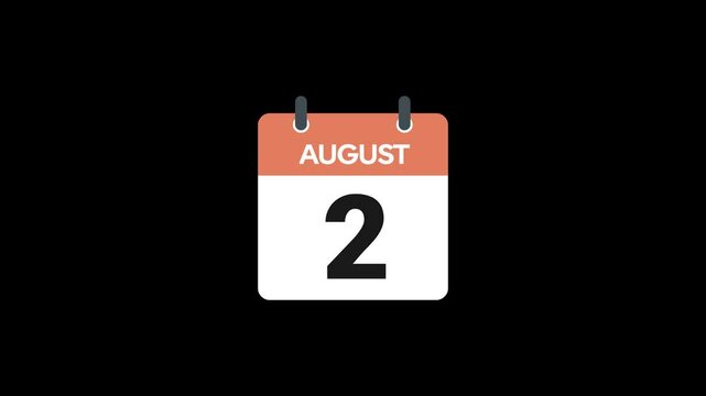 2 August in calendar animation without background