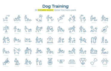 Dog Training line icon pack. Dog Training Stroke icon set. Editable Stroke icon