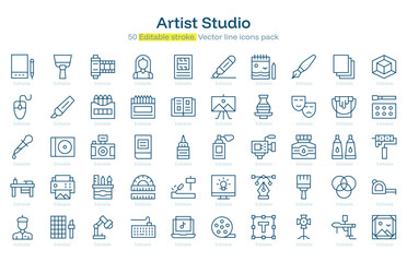 Artist Studio line icon pack. Artist Studio Stroke icon set. Editable Stroke icon