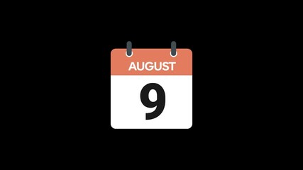 9 August in calendar animation without background
