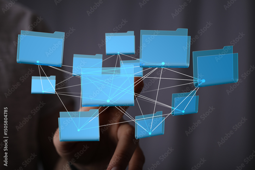 Fototapete Abstract image of interconnected digital files, representing data sharing and networking.