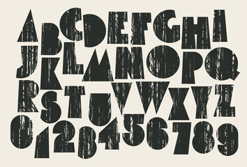 Simple, thick, humorous, monochrome font with geometric shapes and scratches. Suitable for cartoon or children's book titles. Latin letters and numbers. No AI used.