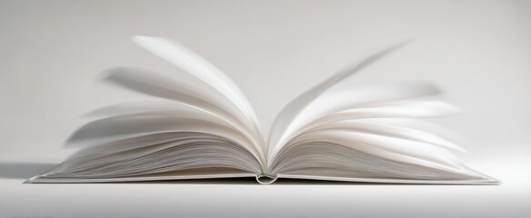 Obraz premium The open book with pages in motion on a minimalist background