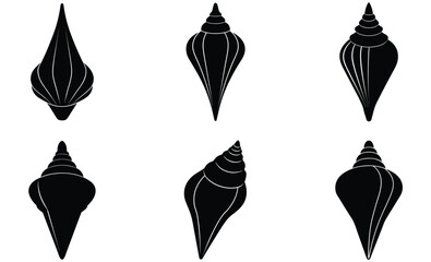Imperial Cone Shells Silhouette Vector Set – Pointed Sea Shell Illustration, Marine Coastal Wildlife Art, Ocean Nature Design, and Tropical Beach Decor Icons